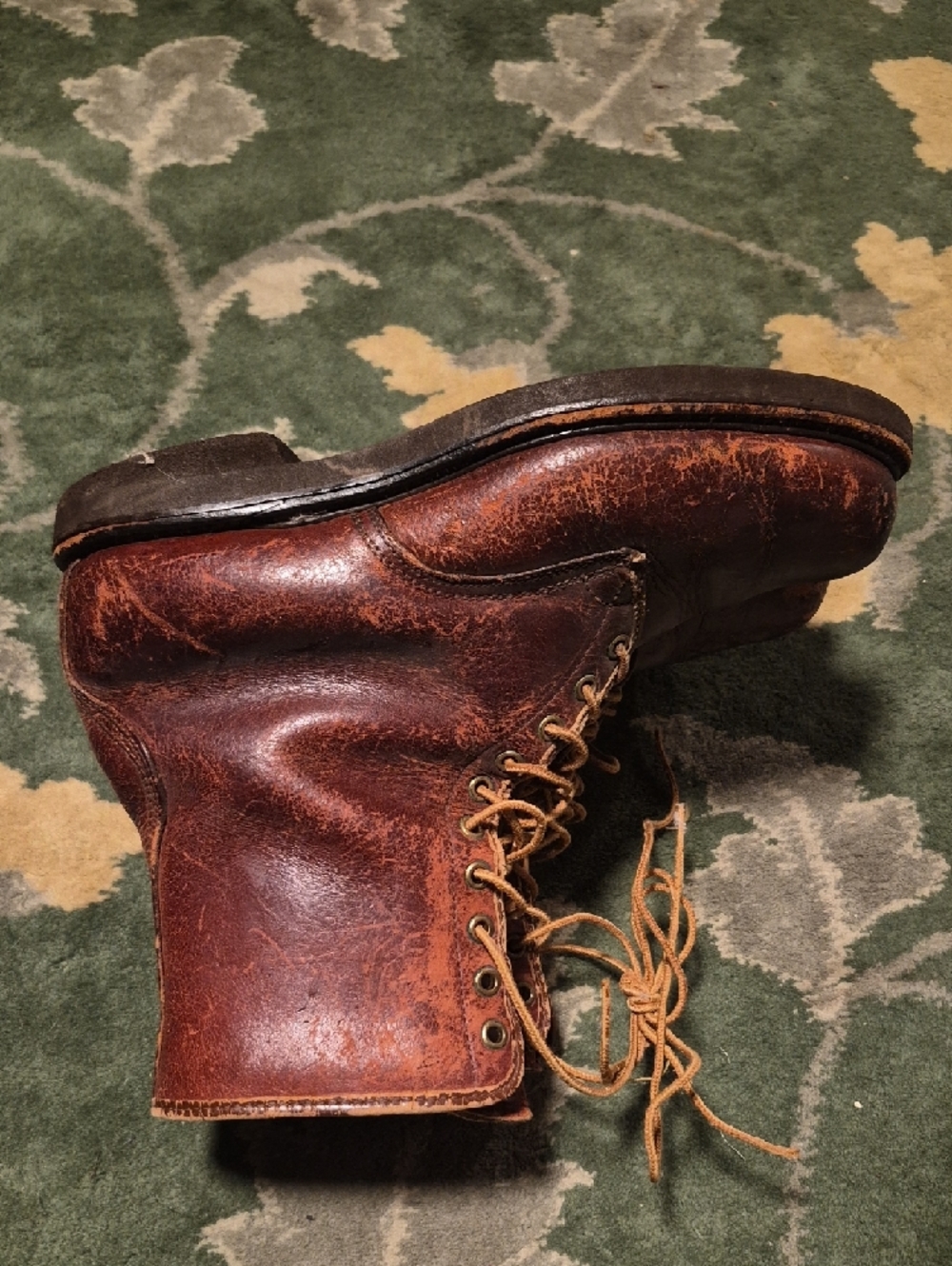 Men's Rustic Brown Leather Lace-Up Work Boots - Picture 3 of 12